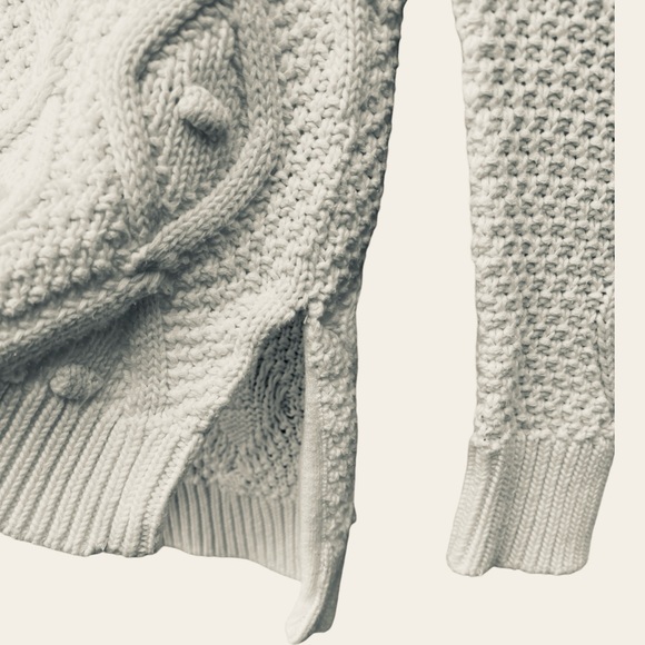 Rachel Zoe Women’s S Bobble Cable Knit Mock Neck Long Sleeve White Sweater - Picture 5 of 8